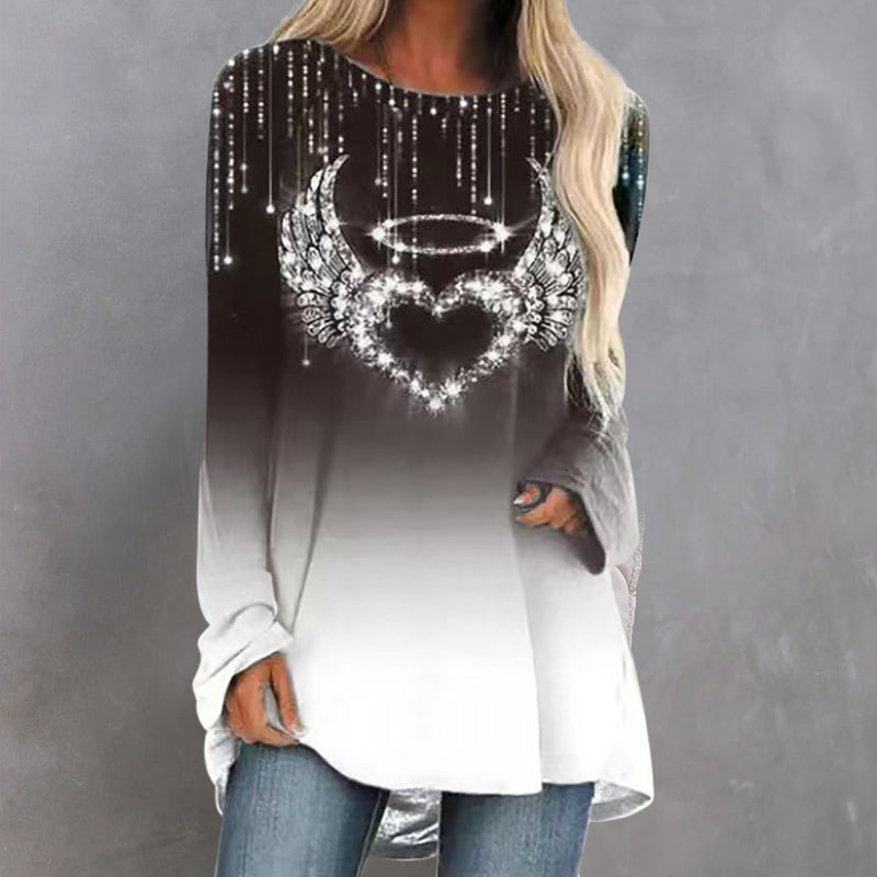 Round Neck Heart Print Long Sleeve T-Shirt