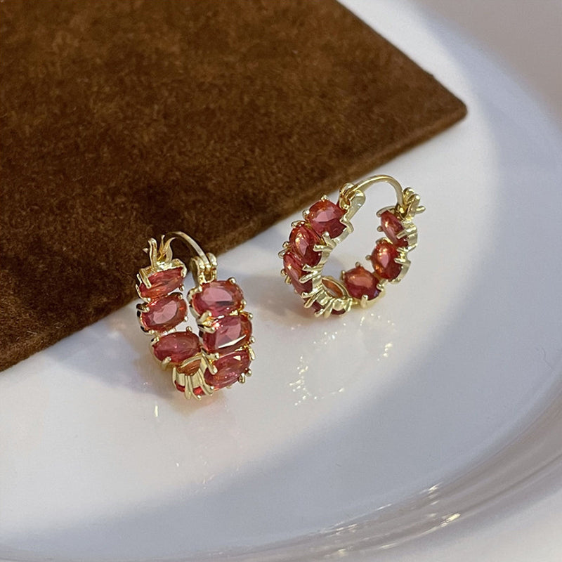 Exquisite Red Zircon Hoop Earrings