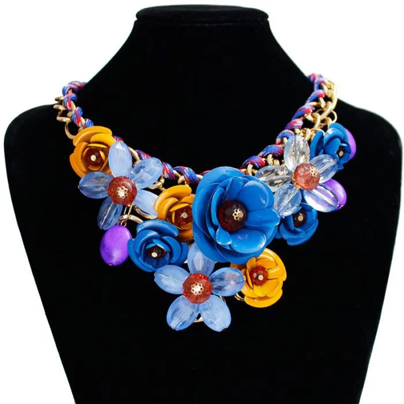 DIY Hand-made Colorful Flower Gemstone Pendant Rope