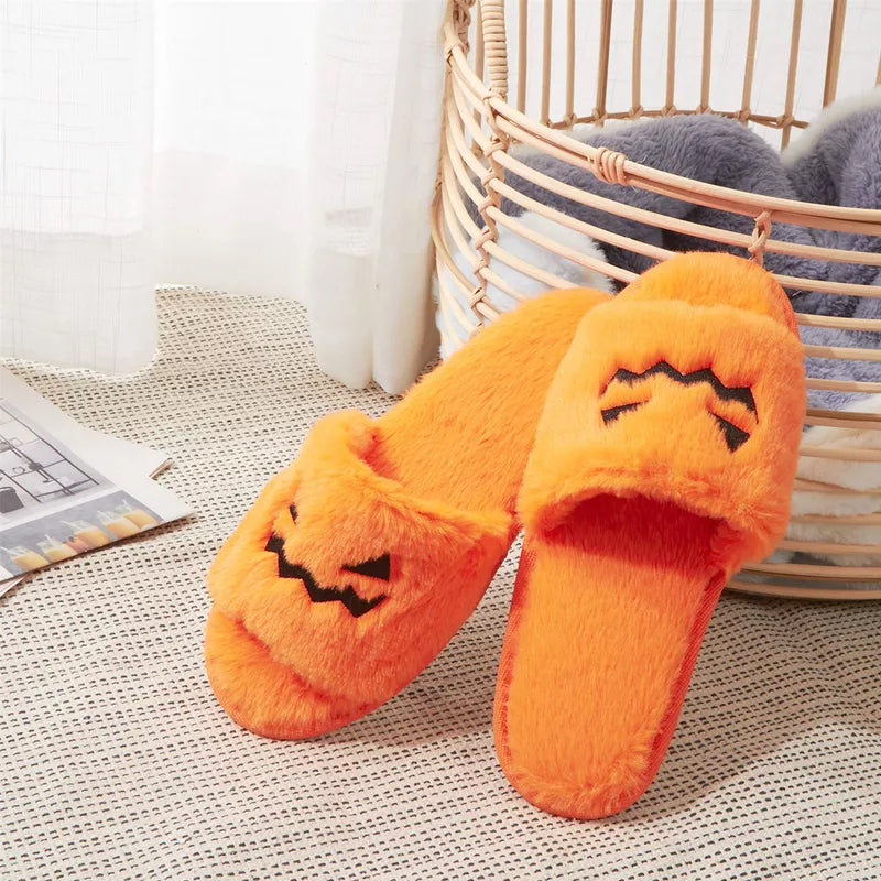 Halloween Pumpkin Lantern Plush Slippers