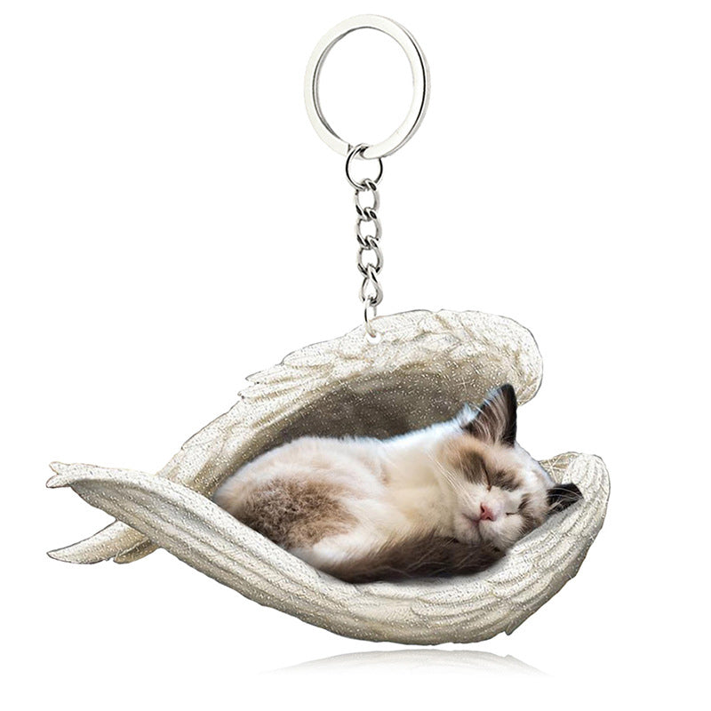 Acrylic Cat Angel Keychain