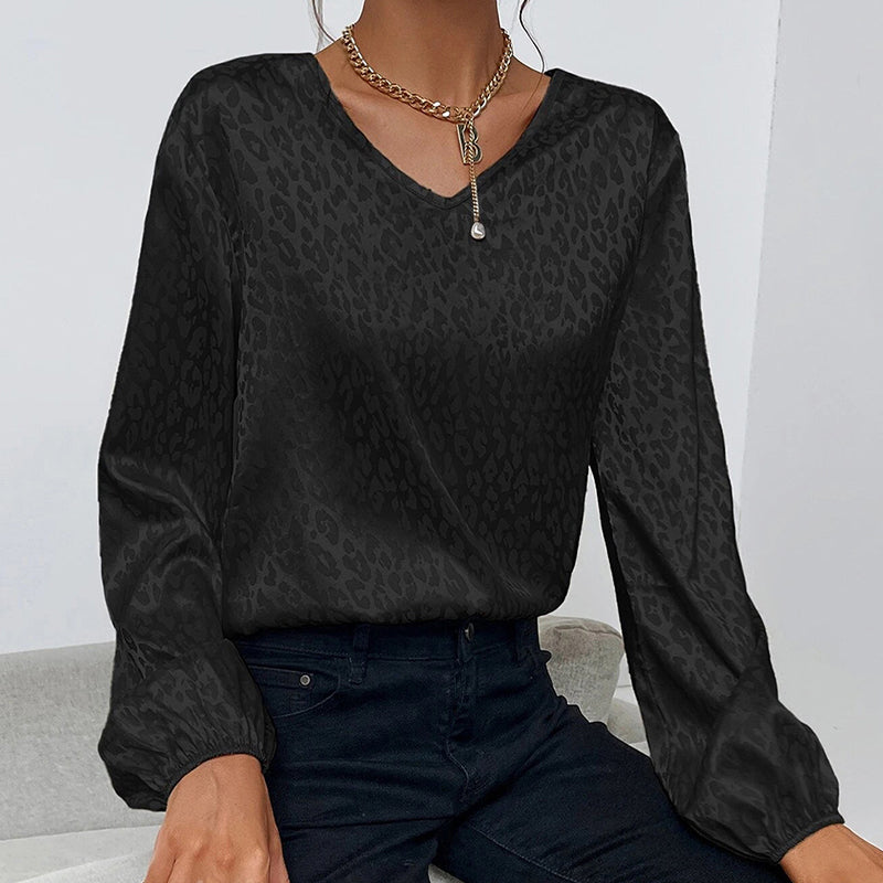 V-Neck Pullover Leopard Print Shirt