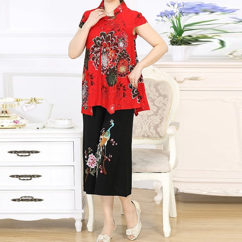 Elderly Cotton and Linen Two Piece Set