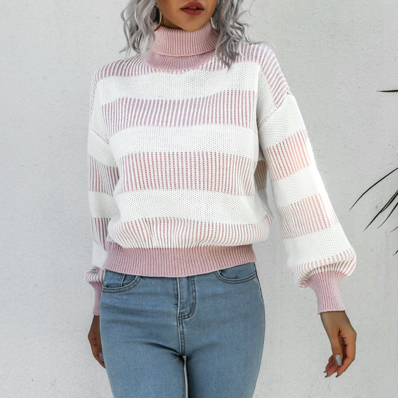 Lantern Sleeve Striped Sweater