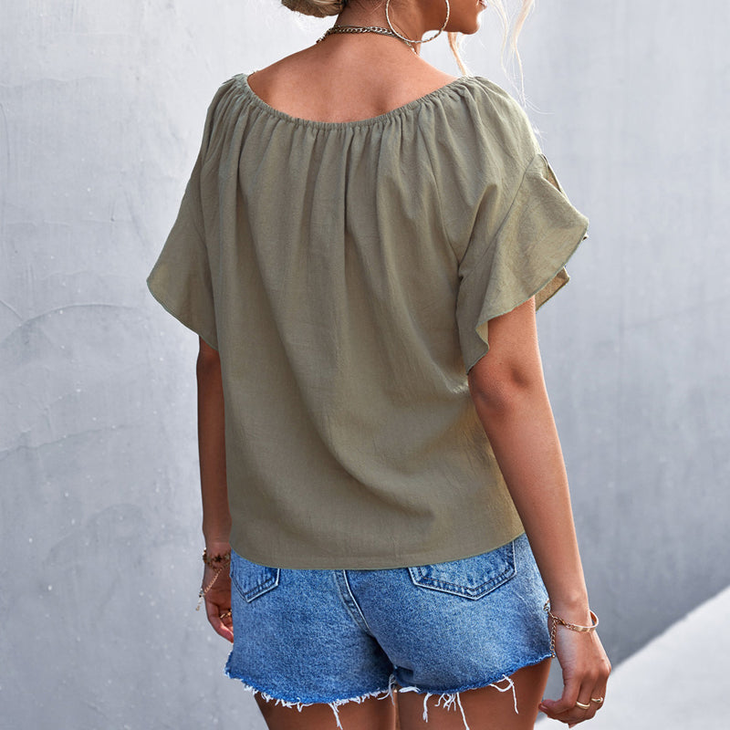 Ruffle Sleeve Round Neck Long Sleeve