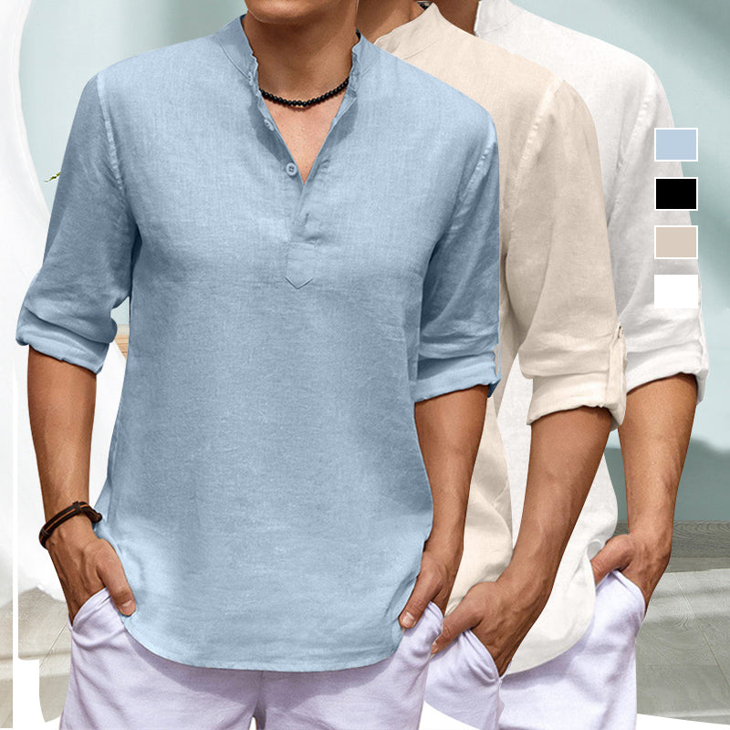 Casual Stand Collar Solid Color Long Sleeve Shirt