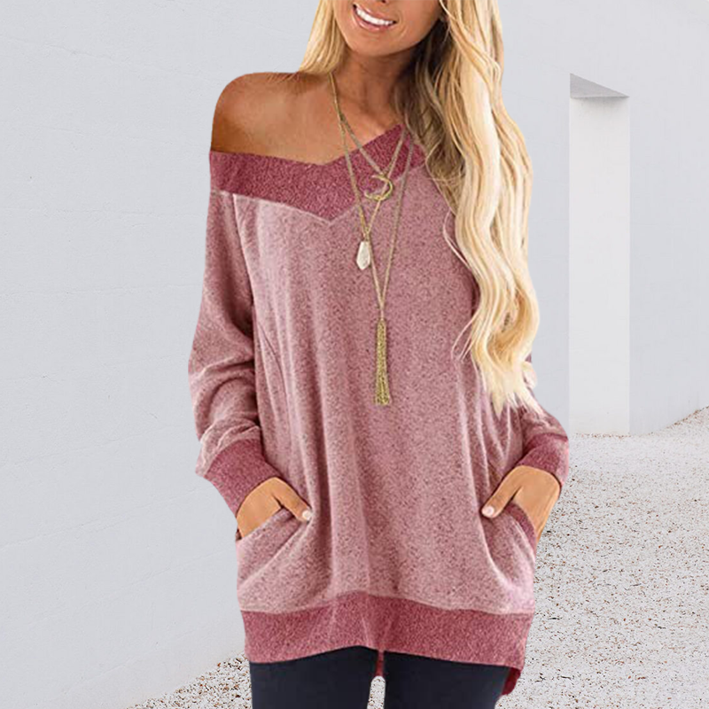 V Neck Contrast Pocket Sweatshirt