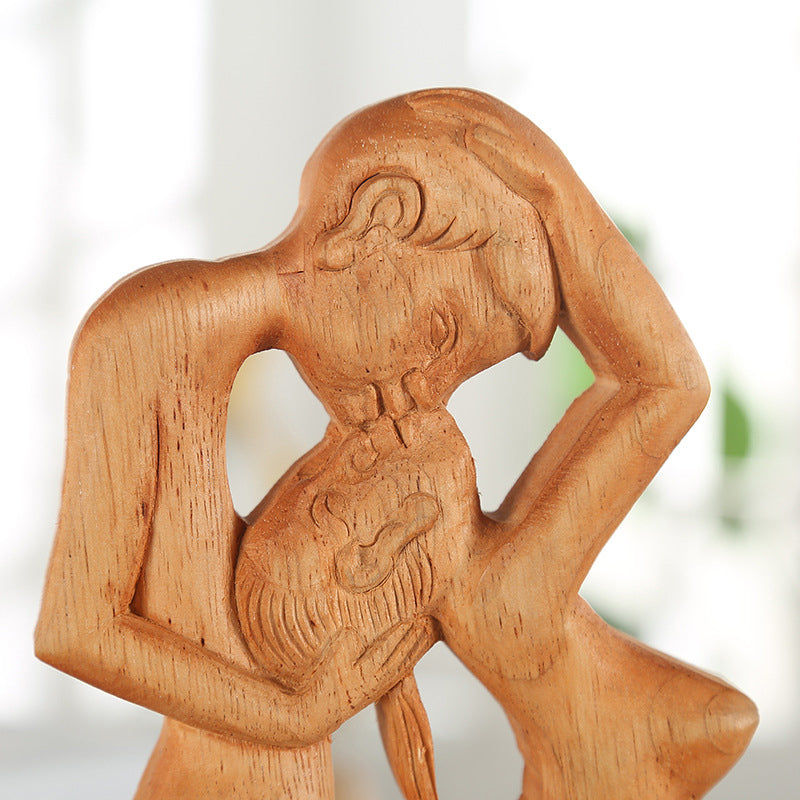 Creative Couple Wood Carving Home Decorative