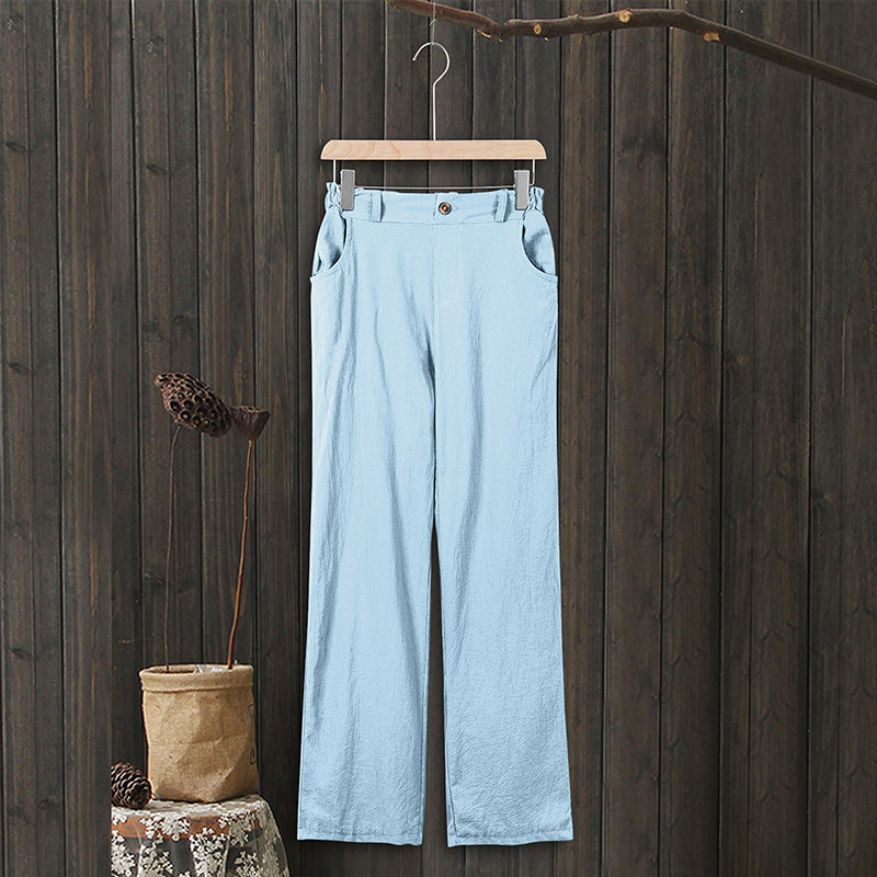 Women's High Waist Casual Cotton Linen Trousers