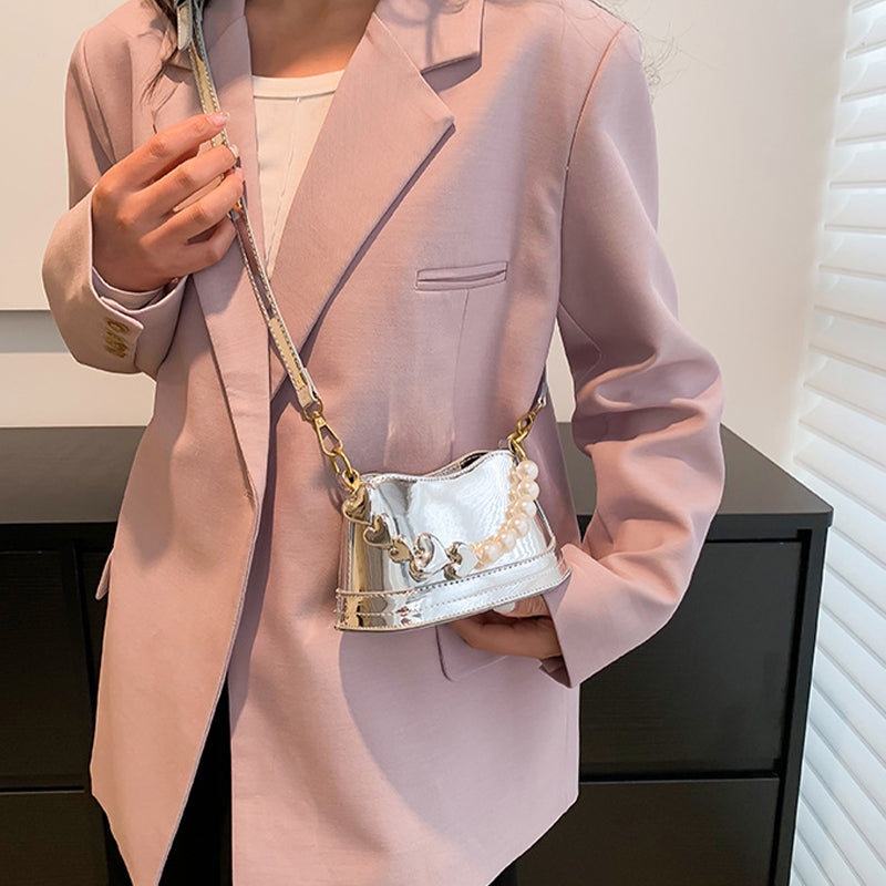 Mirror Laser Diagonal Pearl Handbag