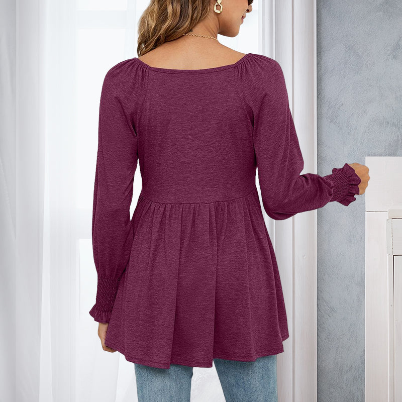 V-Neck Puff Long Sleeve T-Shirt