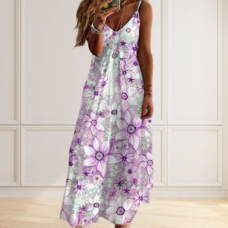 Women's V-neck Print Loose Slip Dress