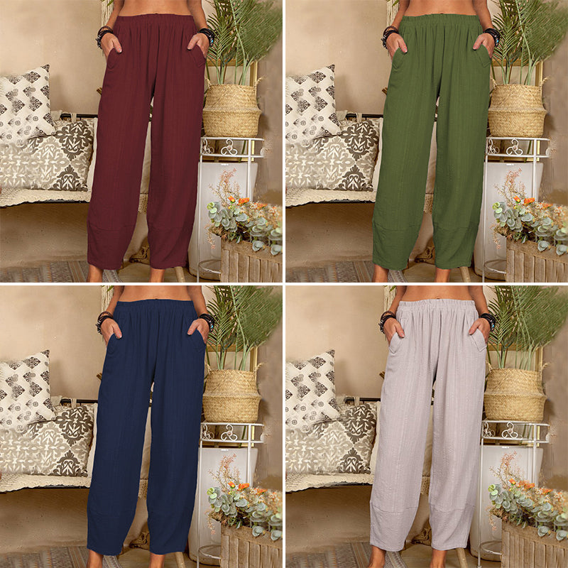 Solid Color Cotton Linen Casual Pants