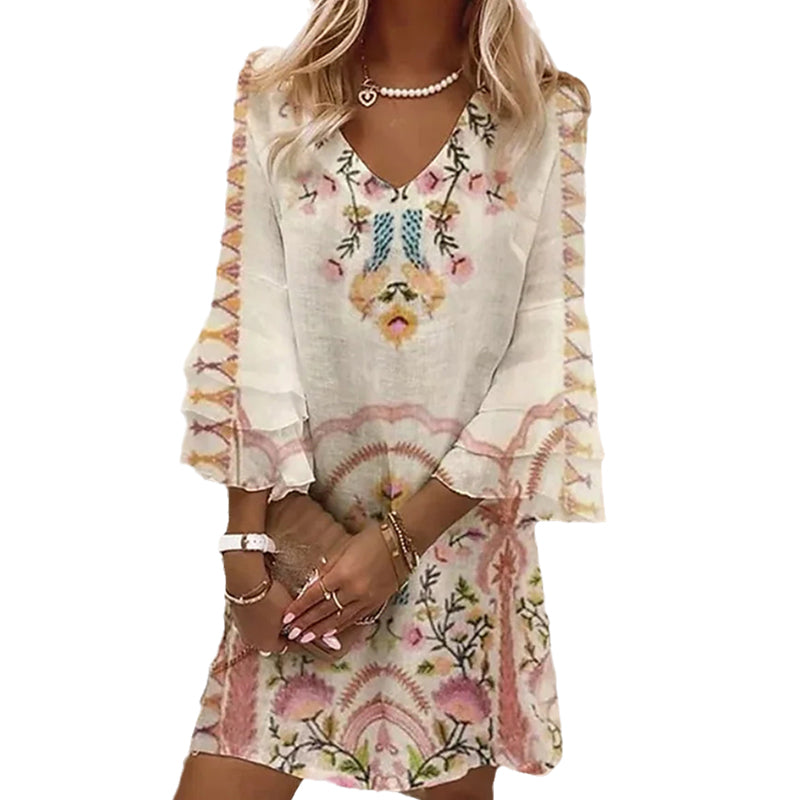 Watercolor Floral Print Ruffle Sleeves Mini Dress