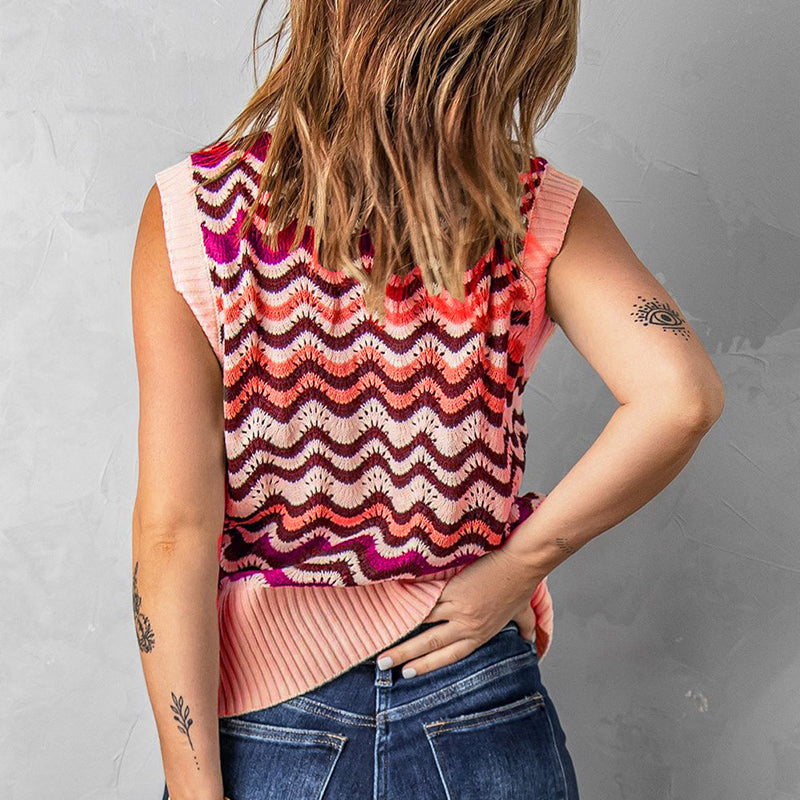 Wavy Striped Knitted Vest Sweater