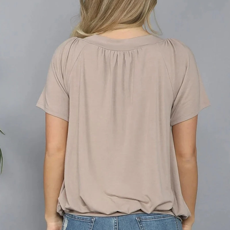 Solid Color Pleat Design T-shirt Top