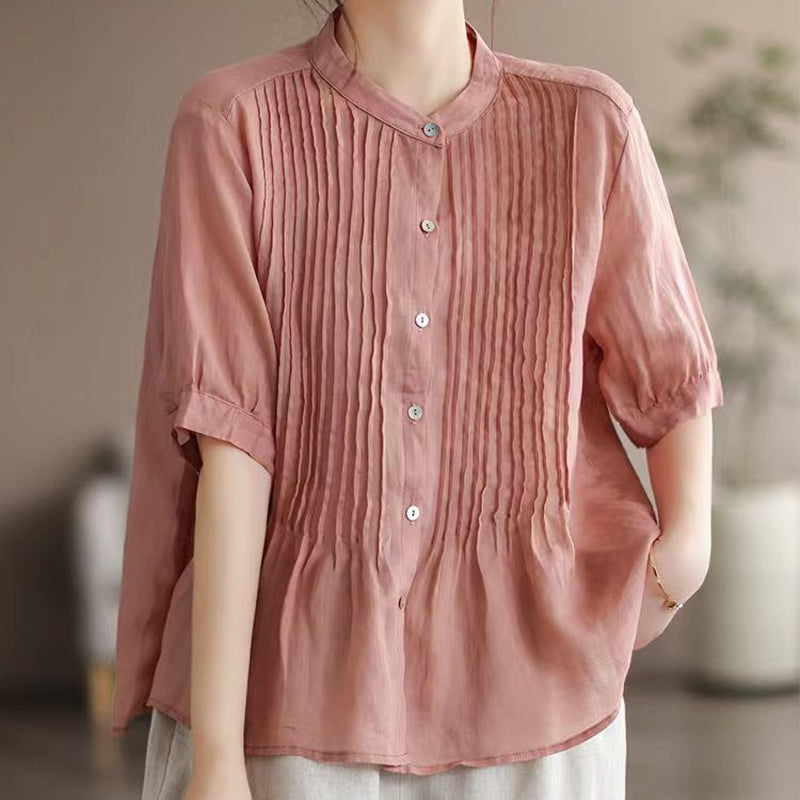 Classic Pleated Temperament Fine-Grained Commuter Shirt