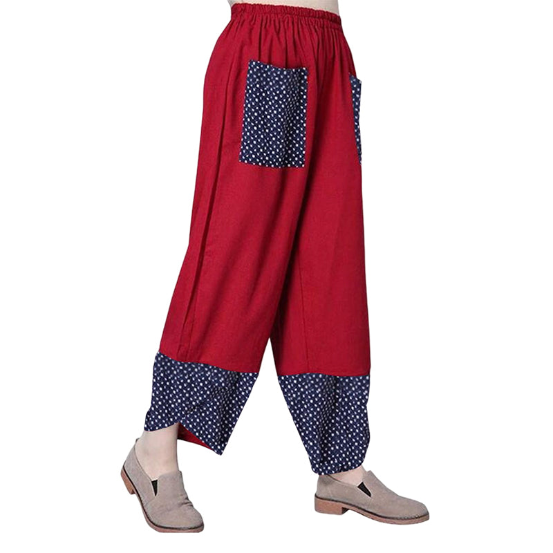 Printed cCtton and Linen Wide-leg Pants