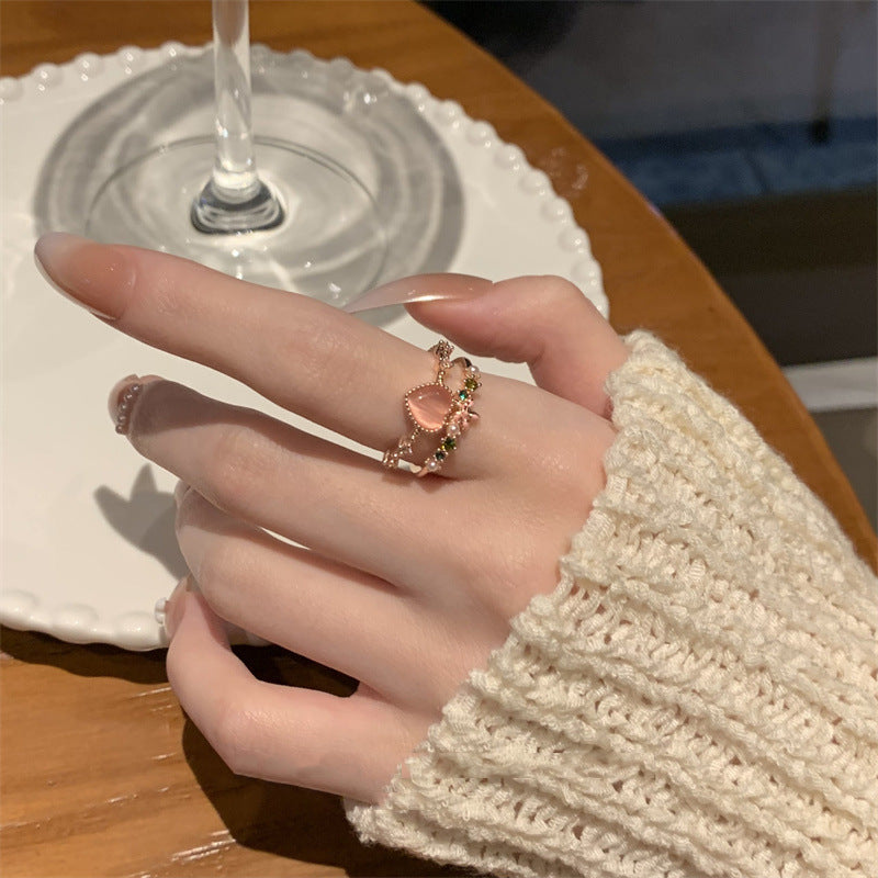 Double Heart Zircon Split Ring