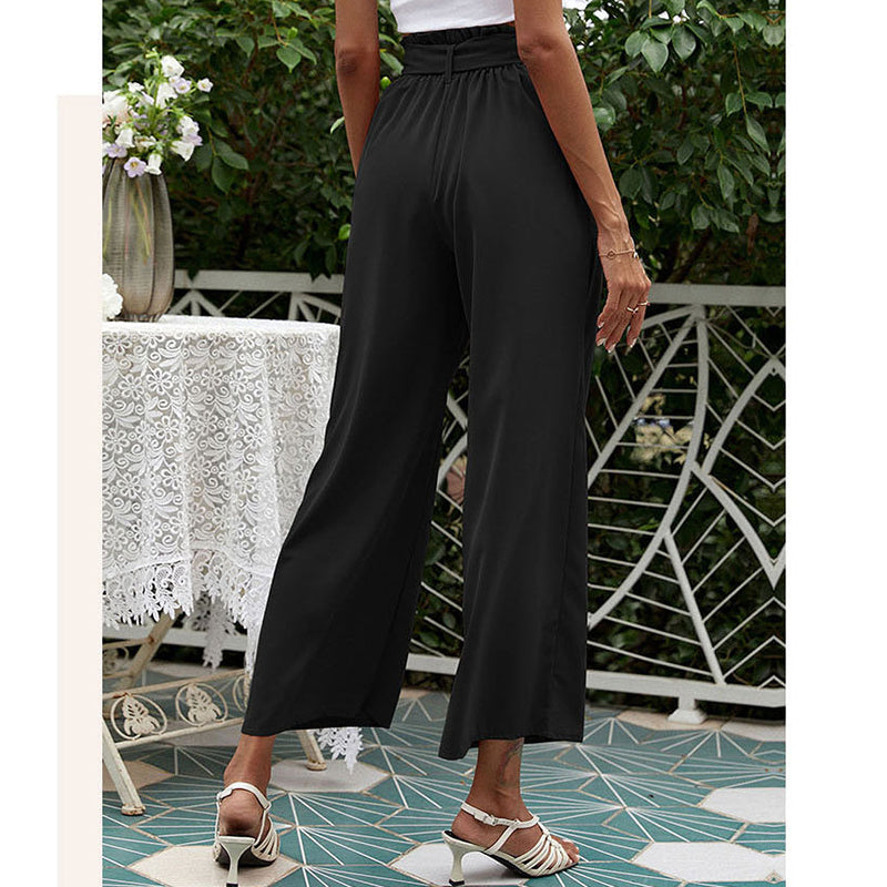 High Waist Solid Color Casual Wide Leg Pants