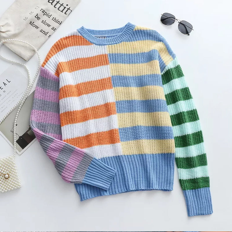 Striped Loose Crewneck Knit Sweater