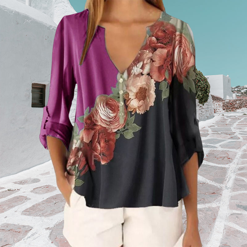 V-neck Printed Chiffon Shirt