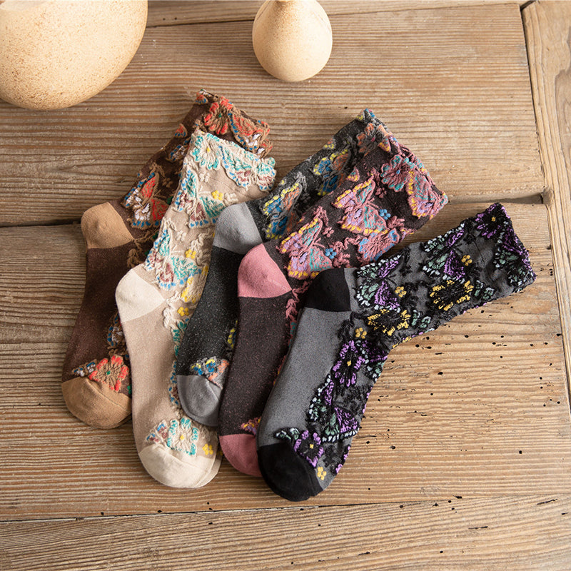 Embossed Floral Mid-calf Socks