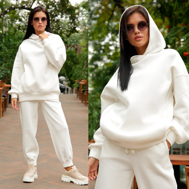 Women's Autumn/Winter Solid Color Hoodie Two Piece Set