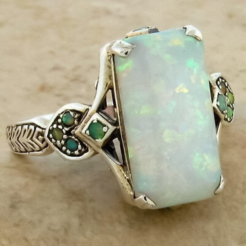 Vintage Inlaid Square Opal Ring