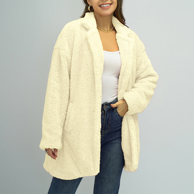 Ladies Double Sided Plush Warm Solid Color Coat