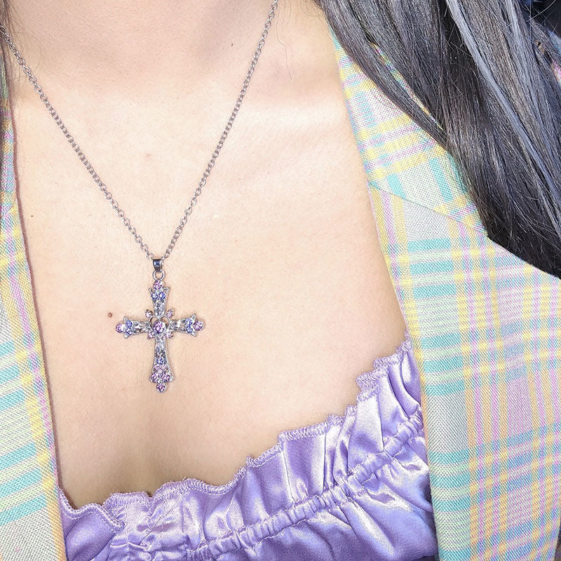 Gothic Pink Cross Pendant Necklace
