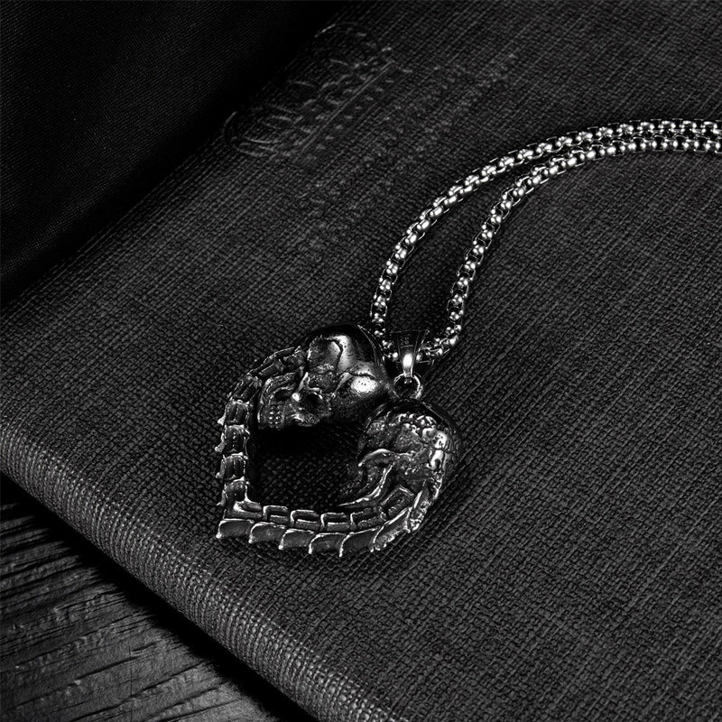 Double Skull Heart Necklace