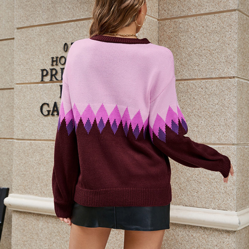 Diamond Check Contrast Knit Sweater