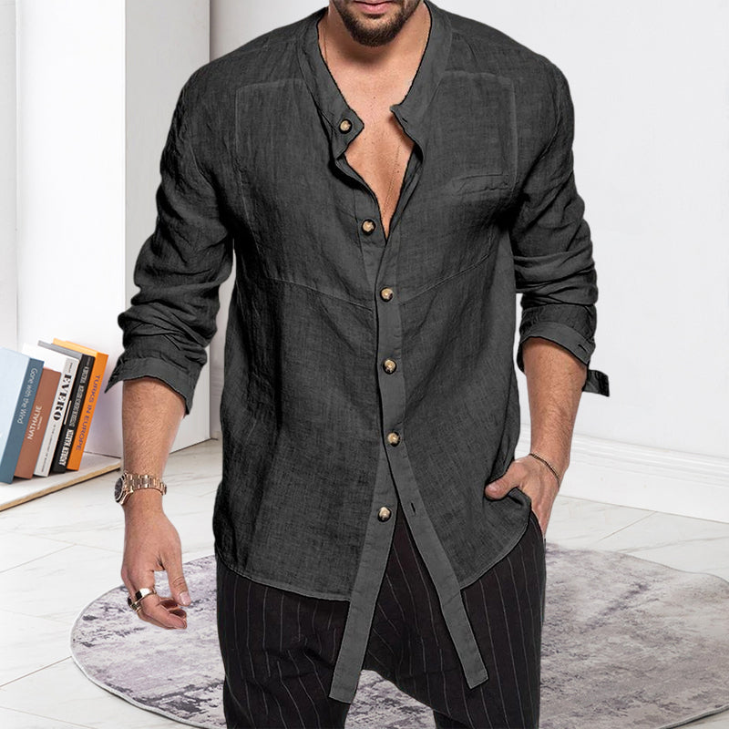 Stand Collar Linen Long Sleeve Shirt