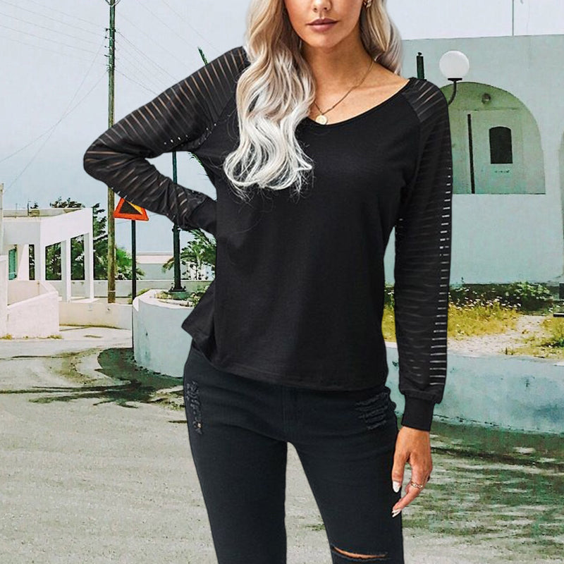 Cutout Striped Long Sleeve T-Shirt
