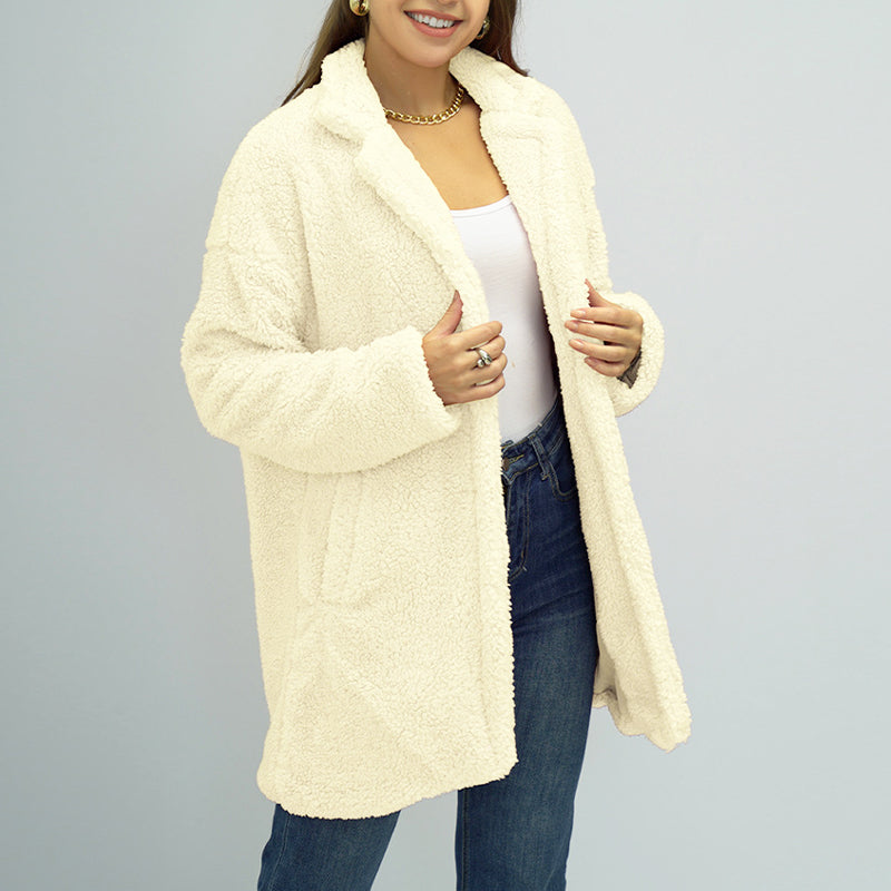 Ladies Double Sided Plush Warm Solid Color Coat