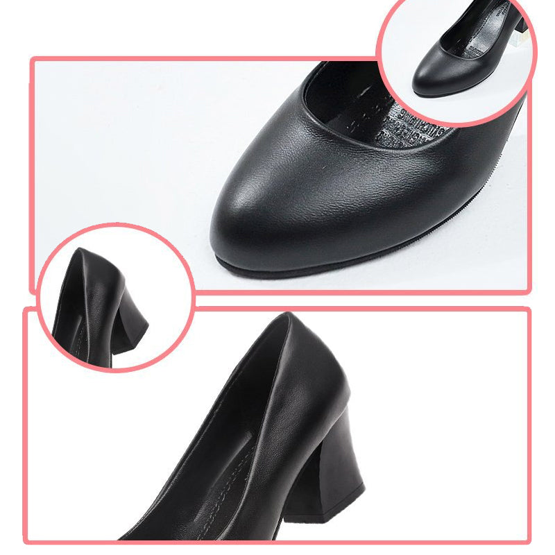 Comfortable Chunky Heel  Leather Shoes