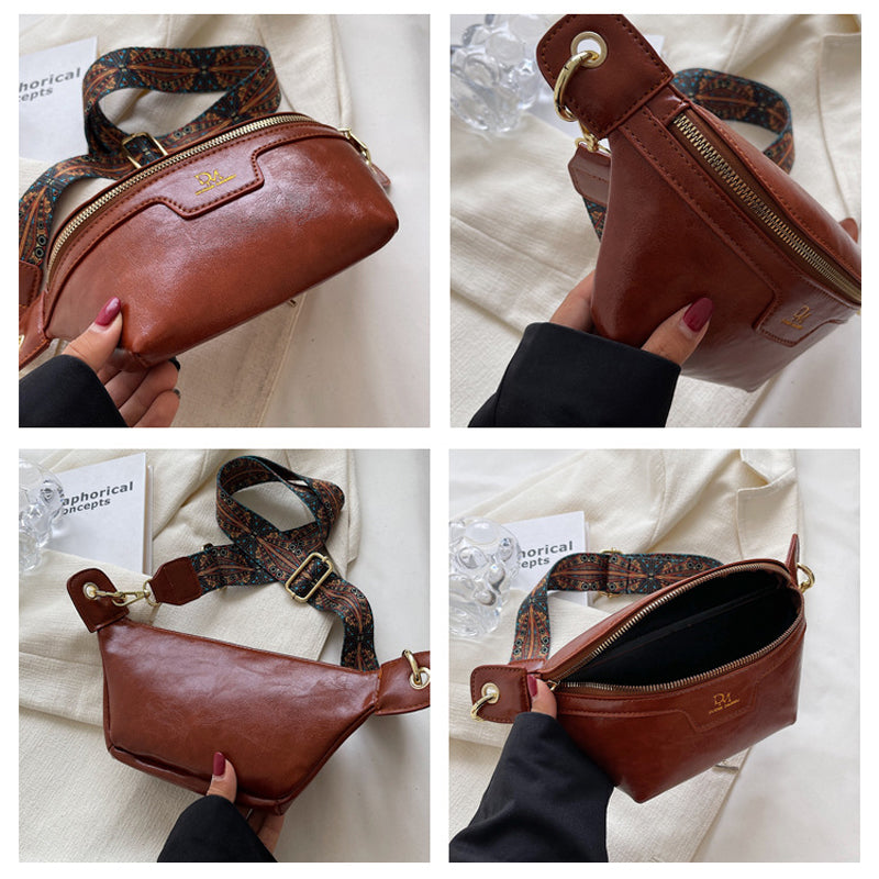 Retro Leather Wide Strap Waist Bag