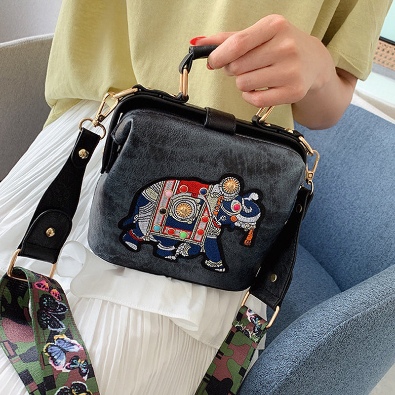Embroidered Wide Strap Crossbody Bag