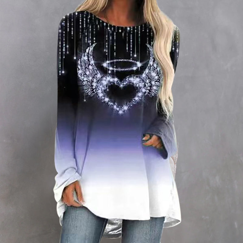 Round Neck Heart Print Long Sleeve T-Shirt