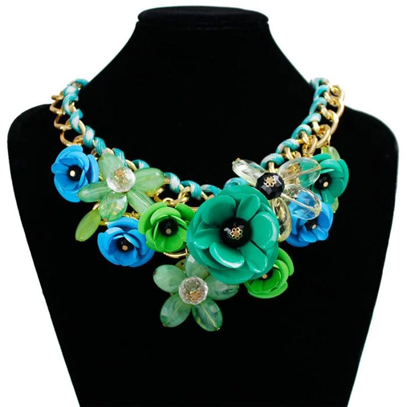 DIY Hand-made Colorful Flower Gemstone Pendant Rope