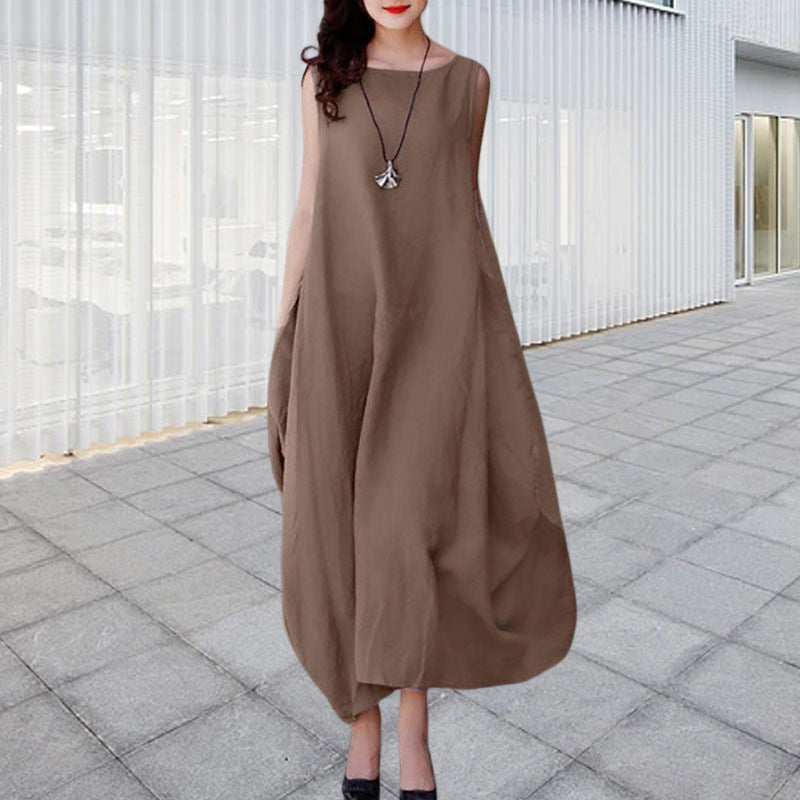 Solid Color Round Neck Dress