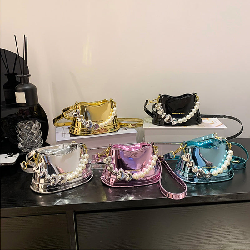 Mirror Laser Diagonal Pearl Handbag
