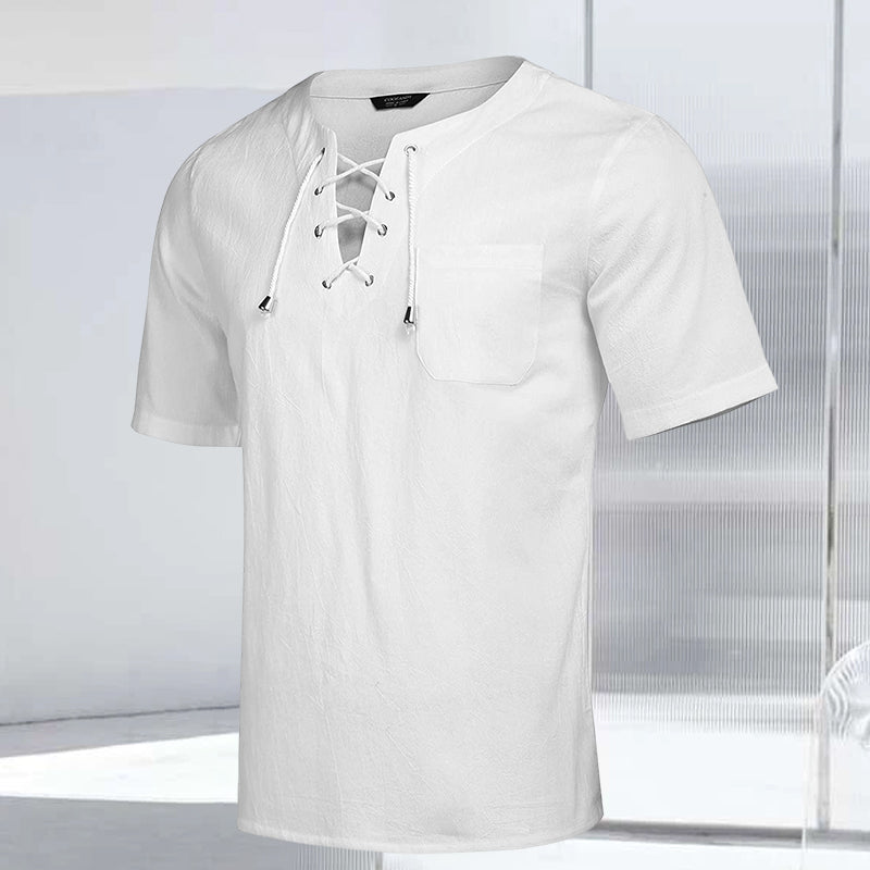 Cotton and Linen Lace-up Shirt