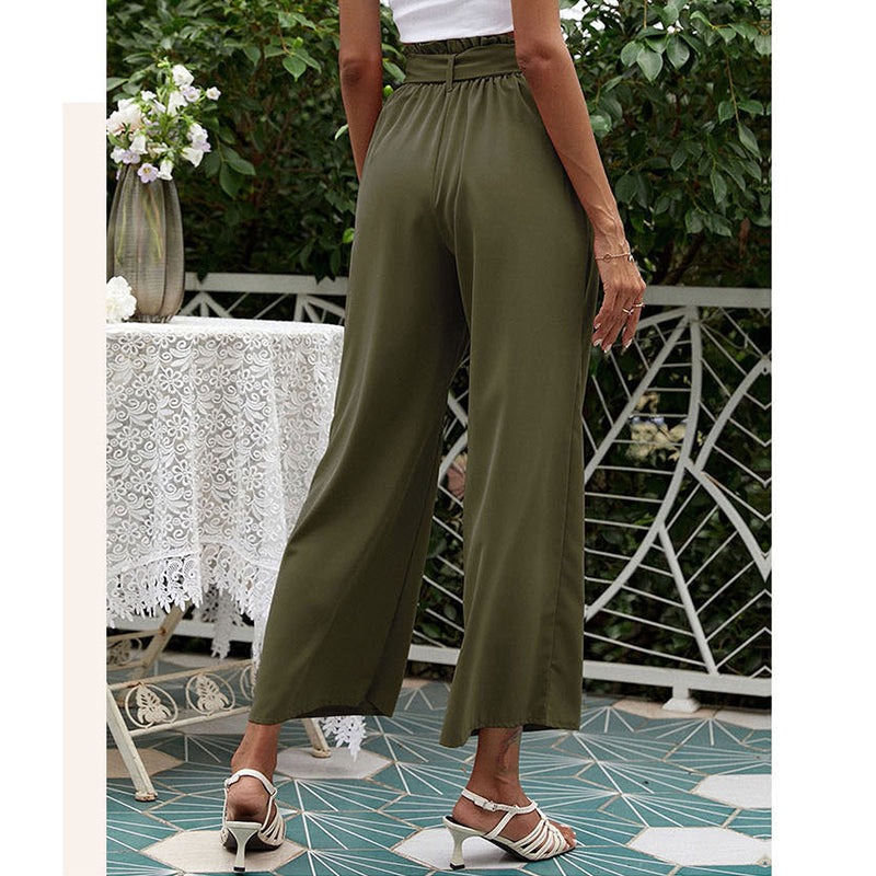 High Waist Solid Color Casual Wide Leg Pants