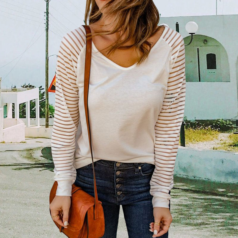 Cutout Striped Long Sleeve T-Shirt