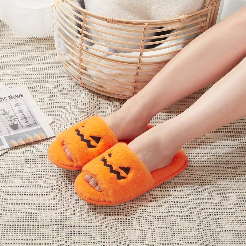 Halloween Pumpkin Lantern Plush Slippers