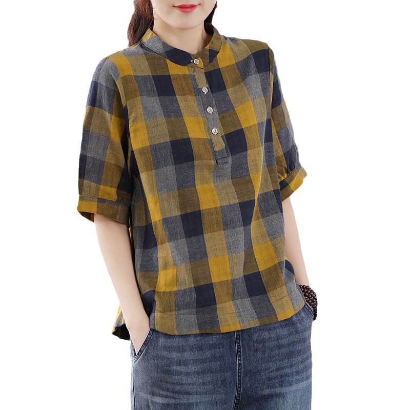 Vintage Plaid Lantern Sleeve Top