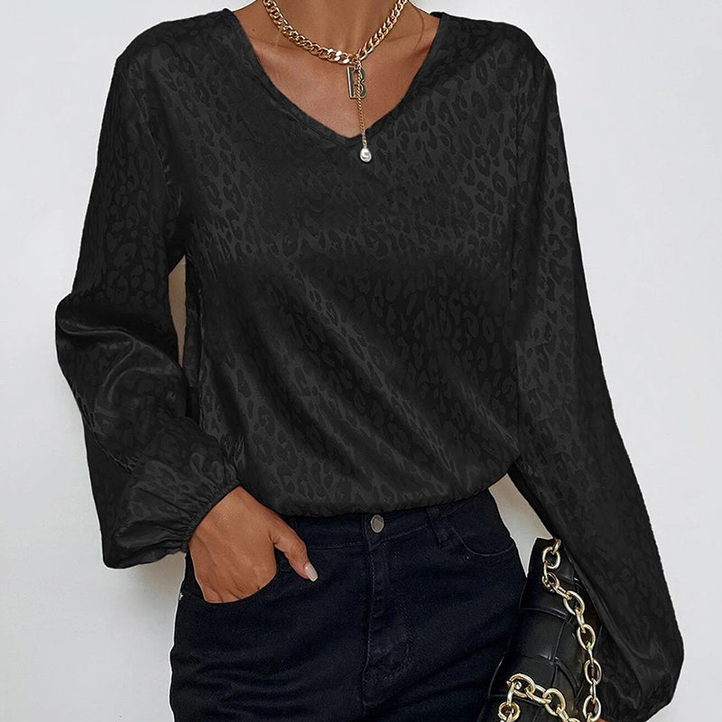 V-Neck Pullover Leopard Print Shirt