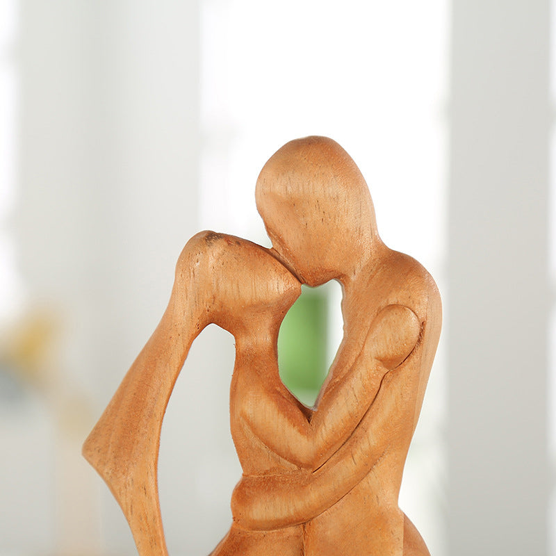 Creative Couple Wood Carving Home Decorative